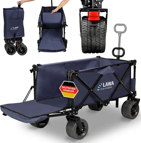 LAWA Living und Lifestyle Faltbarer Bollerwagen - Bollerwagen mit Heckklappe, 100kg Tragfähigkeit und wasserdichtem 600D Oxford Nylon, kompakt zusammenfaltbar für einfache Lagerung. Ideal für Ausflüge, Strand und Garten.