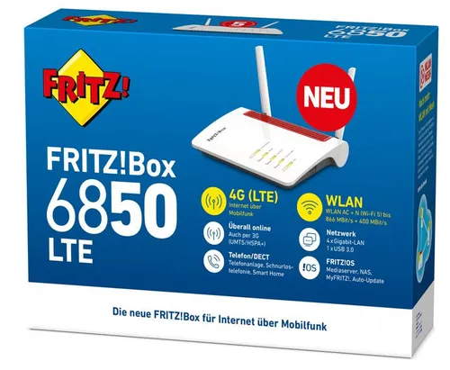 AVM FRITZ!Box 6850 - LTE-Modem mit 150 MBit/s, High-Speed WLAN AC+N und DECT-Telefonanlage für flexibles Heimnetzwerk, ideal für mobiles Internet und Home-Office