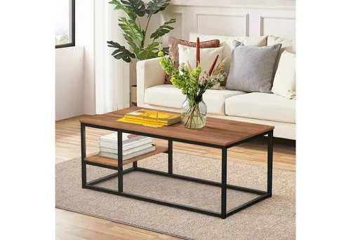 VOWNER Couchtisch im industriellen Stil, Walnuss, mit Ablageregal - Vielseitiger Couchtisch mit robustem Stahlrahmen und hochwertiger MDF-Oberfläche. Ideal für Wohnzimmer, Arbeitszimmer oder Küche. Bietet praktischen Stauraum und einen stilvollen Akzent in Ihrem Raum.