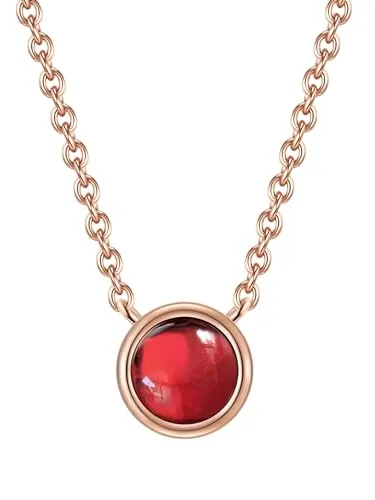 GLANZSTÜCKE MÜNCHEN Damen-Kette Sterling Silber 925 rosévergoldet mit Granat - Edelstein-Kette mit Stein Granat-Kette Rosegold-Farben