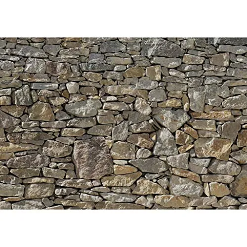 Komar Steinmauer Fototapete STONE WALL 368 x 254 cm - Tapete mit mediterranem Steinwand-Design, hergestellt aus umweltfreundlichem, geruchsfreiem Material. Hochwertiger Druck für brillante Farben und einfache Montage.
