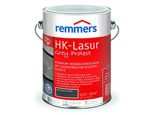 Remmers Holzschutzlasur HK-Lasur 3in1 Grey-Protect anthrazitgrau 2,5 Liter - Holzlasuren für optimalen Schutz, 3in1 Formel für Farbe, Schutz und Pflege, ideal für langlebige Holzoberflächen.