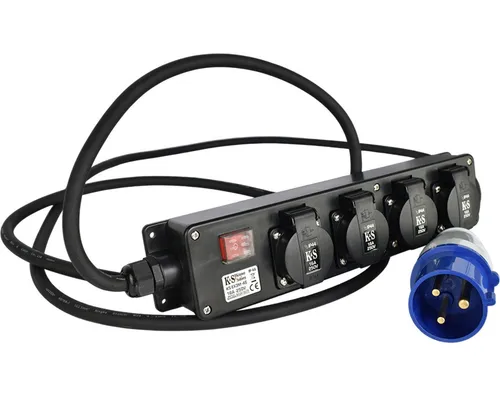 Könner & Söhnen Stromerzeuger KS EX3M-4S mit Steckdosenadapter - Stromerzeuger mit 4 Steckdosen und 3m Kabellänge, ideal für den sicheren Einsatz im Freien dank IP44 Schutz gegen Feuchtigkeit und Temperatur. Perfekt für Haushaltsgeräte.