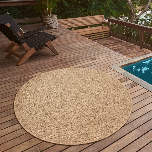 the carpet Teppich Kansas, rund, 120 cm, robuster In- und Outdoor Teppich im Jute Look - Moderner runder Teppich mit einem Durchmesser von 120 cm, ideal für den Innen- und geschützten Außenbereich. Besonders robust und pflegeleicht, perfekt für Eingangsbereiche und mehr.