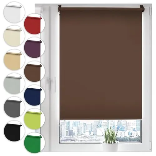 Verdunkelungsrollo Klemmfix ohne Bohren 110cm x 210cm Braun Verdunklungsrollo Fensterrollo Rollo Seitenzugrollo Klemmrollo für Fenster & Tür