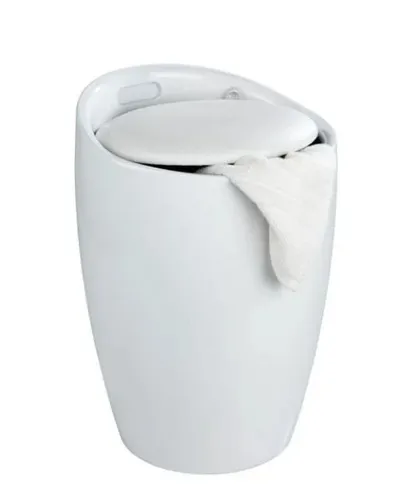 WENKO Badhocker Mod. Candy Weiß - Hocker mit Stauraum und integriertem Wäschesammler, robust und abwaschbar aus BPA-freiem ABS-Kunststoff, 20 L Fassungsvermögen