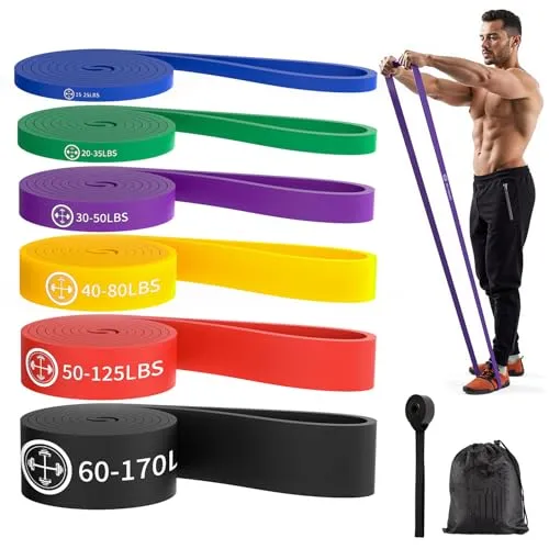 Fitness Bands, Resistance Bands Set of 6, Resistance Bands with Door Anchor, Carry Bag.Resistance Bands for Pilates (6set（Blau+Grün+Lila+Gelb+Rot+Schwarz）)