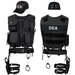 Black Snake® SWAT FBI Police Security Kostüm inkl. Einsatzweste, Pistolenholster, Gürtel, Handschellen und Baseball Cap (DEA, M-L)