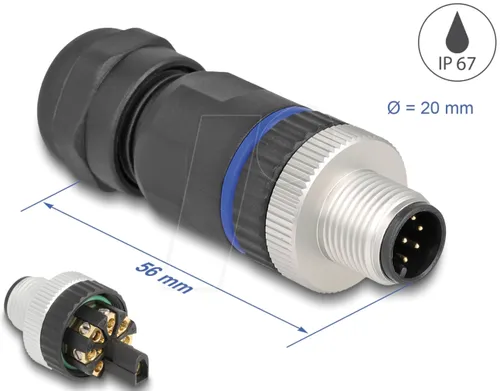 DELOCK 60535 - M12 Steckverbinder A-kodiert 8 Pin Stecker , mit Schraubanschlus