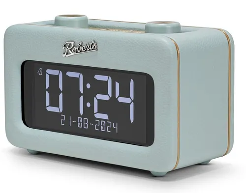 Roberts Radio Revival Rest Duck Egg Blue - Stylischer Radiowecker mit DAB+, Bluetooth-Streaming und zwei Weckzeiten. Hochwertige Verarbeitung mit Kunstleder und Holz, ideal für dein Schlafzimmer.