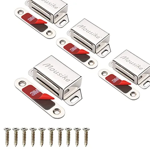 Mousike Cabinet Magnets 25lb Stainless Steel Magnetic Door Catch with Strong Magnetic for Kitchen Cupboard Wardrobe Closet Cabinet Door Drawer Latch (4 Pack)