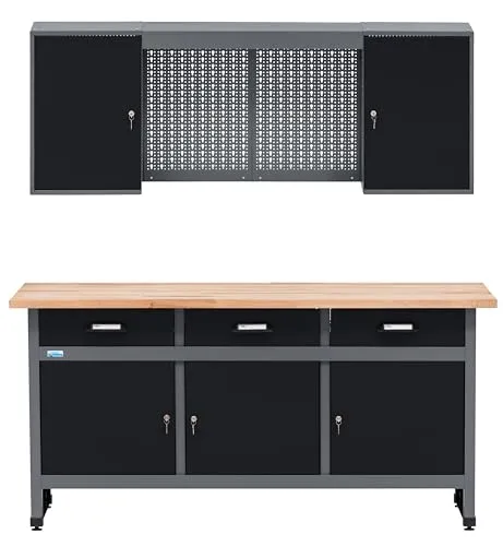 Küpper Werkstatt Set 70421-9 mit Werkbank und Hängeschrank - Praktisches Küpper Werkstatt Set 70421-9, made in Germany. Robuste Werkbank mit 30 mm dicker Vollbuchenplatte und Hängeschrank für optimale Organisation in Ihrer Werkstatt.