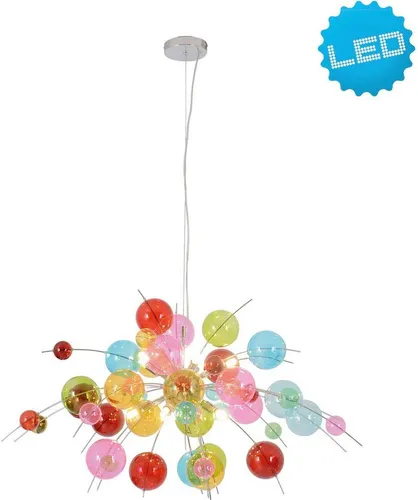 näve Pendelleuchte Explosion - Bunte Pendelleuchte mit 10 flammigen G9 Fassungen, flexibler Höhe bis 150 cm, ideal für kreative Wohnräume.