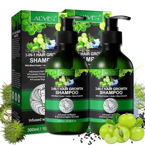 P-BEAUTY 3in1 Haarwachstumsshampoo 2 x 300ml - mit Black Castor Rizinus Oil, Amla & Schwarzkümmelöl – für die Kopfhautpflege, fördert dichtes und glänzendes Haar, Vegan