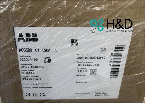 ABB ACS580-01-026A-4 Frequenzumrichter 11 kW - Hochwertiger Frequenzumrichter von ABB, ideal für industrielle Anwendungen. Mit 11 kW Leistung und vielseitigen Anschlussmöglichkeiten für maximale Flexibilität.