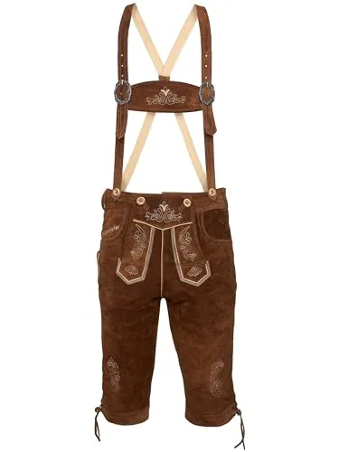 STEIGENHÖFER Knielange Trachten Lederhose für Herren - Trachtenlederhose aus echtem Premium Veloursleder, handgefertigt und mit einzigartiger Stickerei, ideal für Oktoberfest und festliche Anlässe.