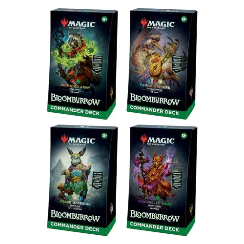 Magic The Gathering Bloomburrow Commander Deck Bundle - 4 Decks für epische Multiplayer-Schlachten - Sammelkartenspiele: Decks & Sets mit 4 einzigartigen Commander-Decks, die strategische Kämpfe und soziale Intrigen bieten. Jedes Deck enthält exklusive Kommandantenkarten und einen Booster-Pack.