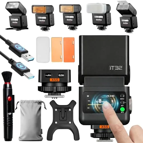 Godox iT32 TTL Mini Kamera Blitz mit X5-S Auslöser für Sony, 2.4G HSS 1/8000s Blitzgerät, Kompatibel mit Sony ZV-E10 a7IV a9III a6400 a6700 a7III a7CII a6000 a7C a6100 a7SIII ZV-E10 II a6500 RX10