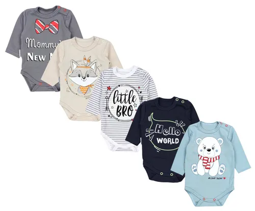 TupTam Langarmbody 5er Pack - Baby Unisex mit Spruch - Baby-Wäsche aus 100% Baumwolle, komfortabel und stylisch mit einzigartigen Aufdrucken für kleine Entdecker in Größe 92.