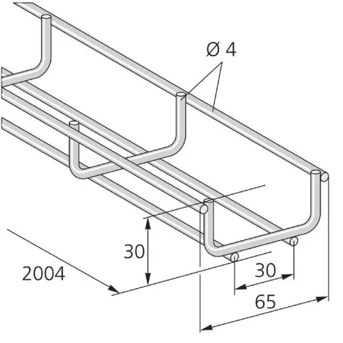 Pflitsch Gitterkanal GK 65x30 V2A - Gitterkanal aus rostfreiem Edelstahl, ideal für sichere Kabelverlegung. Mit einer Länge von 2004 mm und U-Form bietet er hohe Stabilität und Langlebigkeit.