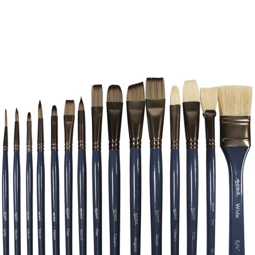Mont Marte 15-teiliges Malpinsel Set - Vielseitiges Set für Aquarell, Acryl, Öl und mehr, enthält 11 Taklon- und 4 Schweineborstenpinsel für präzise Maltechniken.