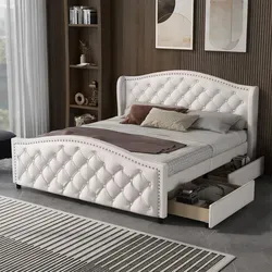 Polsterbett 160 x 200 cm - Chesterfield Design mit Stauraum in Weiß - Elegantes Polsterbett im Chesterfield-Stil mit hohem Kopfteil und hydraulischem Stauraum. Ideal für stilvolle Schlafzimmer und praktische Aufbewahrung. Inklusive Lattenrost und einfacher Montageanleitung.