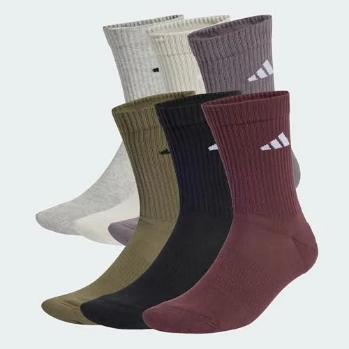 adidas Unisex CUSHIONED CREW SOCKS 6 PAIR PACK, Olive Strata/Grey Strata/Wonder Alumina/Aurora Ruby, 37-40