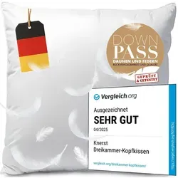 KNERST Daunenkissen 3 Kammer - Luxusqualität 80x80 cm, 90% Daunen für optimalen Schlafkomfort, Allergiker geeignet, hergestellt in Deutschland