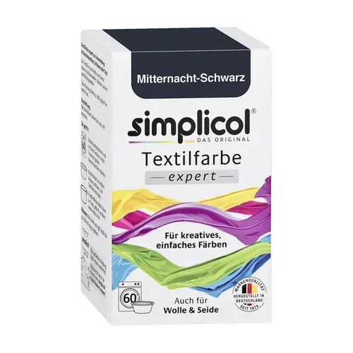 Simplicol Textilfarbe expert Mitternacht-Schwarz 150g - Textilfarbe für kräftige, langlebige Farben auf Stoffen, ideal für kreative Projekte und DIY-Mode.