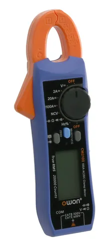 OWON Stromzange CM2100 - 100 A AC/DC, True RMS - Multimeter mit True RMS-Technologie für präzise Messungen von AC und DC Strom bis 100 A, ideal für Elektriker und Techniker.