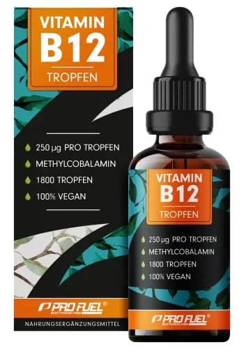 Vitamin B12 Tropfen - 1800 Tropfen (50ml) - Vitamin B12 Präparate mit 500mcg hochdosiertem Methylcobalamin, rein vegan und ohne Konservierungsstoffe - ideal für die ganze Familie und einfach in der Anwendung!