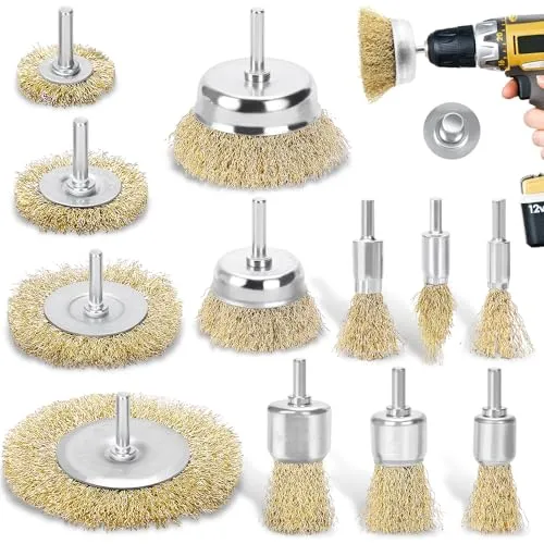 DazSpirit 12-teiliges Drahtbürste Set für Bohrmaschine – Messingbeschichtete Drahtbürsten & Topfbürsten-Set, 1/4 Zoll-Schaft Drahtbürste Messingbürste zum Entfernen von Rost/Korrosion/Farbe