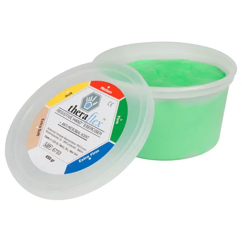 Theraflex Therapie-Knetmasse strong, 450 g, grün - Vielseitige Knetmasse für gezielte Hand- und Fingerübungen. Ideal zur Unterstützung der Fingerfertigkeit und Kraft, perfekt für den professionellen Einsatz.