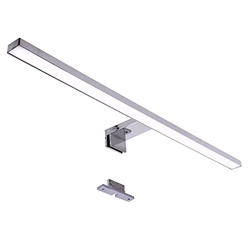 Maxkomfort Spiegelleuchte MK-BAD, LED 60 cm - Badleuchte in silberfarbenem, eckigem Design mit spritzwassergeschützter IP44-Zertifizierung, ideal für Spiegel und Schminktische.