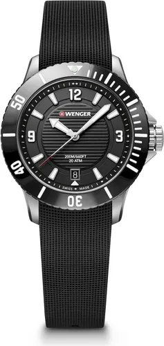 WENGER Seaforce Small Armbanduhr Ø 35 mm - Armbanduhr für Herren, Swiss Made, wasserdicht bis 200 m, robustes saphirbeschichtetes Glas und elegantes Silikon-Armband für Business und Abenteuer.