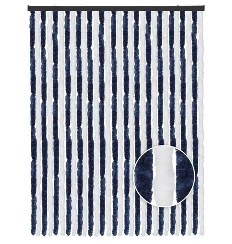 Arsvita Flauschvorhang Dunkelblau Weiß 120x200 cm - Fenstervorhänge – Schützt vor Insekten und Wärme, ideal für Innen- und Außenbereiche. Weiche Chenille-Stränge sorgen für Stil und Komfort.