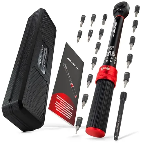 HASKYY Drehmomentschlüssel 1/4" 5-25Nm Set Bits PH1-2-3, FD4, H2-2.5-3-4-5-6-8, T20-25-27-30-4 &100mm Verlängerung Fahrrad Motor Motorrad Quad