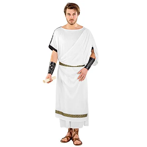 dressforfun tectake Herrenkostüm römische Toga | angenähte Schärpe | Bordüren im Brokat-Stil | inkl. Gürtel & Armstulpen mit Klettverschluss (S/M | Nr. 300398)