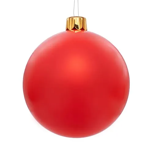 Spetebo Riesen Weihnachtskugel aufblasbar 45 cm mit Erdspieß - rot - XXL Christbaumkugel Garten Dekoration mit Saugnapf - Aufblasbarer Outdoor Weihnachtsball Baumschmuck extra groß