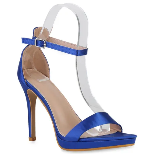 VAN HILL Damen High Heels Stiletto Satinoptik Elegant Schuhe 840414 212663 Blau 38