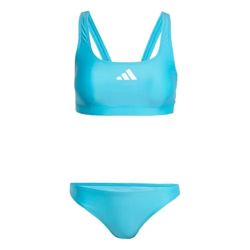 adidas Damen-Bikini, 3 Streifen, V-Rücken, Größe 38, Lucid Cyan/Weiß, 42