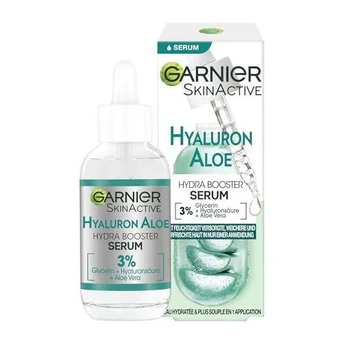 Garnier Skin Active Feuchtigkeitsspendendes Serum - Tagespflege mit beruhigender Aloe Vera und aufpolsternder Hyaluronsäure für straffere, strahlende Haut. Ideal für einen gesunden Teint und pralle Haut.
