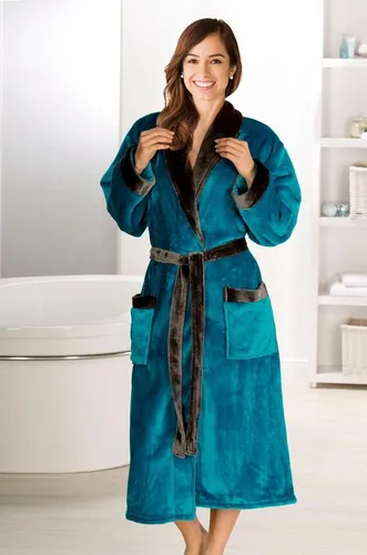 Gözze Unisex Bademantel mit Schalkragen – Seiden-Feeling in Petrol, Größe S - Kuscheliger Unisex Bademantel aus 100% Mikrofaser, ideal zum Entspannen. Mit luxuriösem Seiden-Feeling und hervorragender Wärmespeicherung (330 g/m²), pflegeleicht und schadstoffgeprüft.