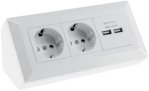 CHILITEC Steckdosenblock 23650, 2-fach mit 2x USB-A - Steckdosen & Zubehör: Praktischer 2-fach Steckdosenblock mit 2 USB-A Anschlüssen, ideal für Küche oder Werkstatt - mit angewinkeltem Gehäuse für einfachen Zugang.