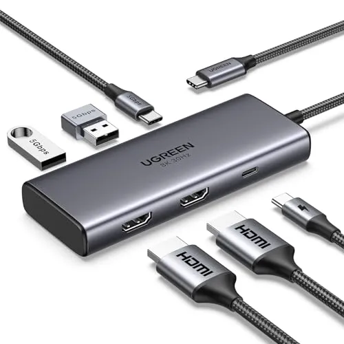 UGREEN Revodok 206 USB C Hub - 6-in-1 Docking Station mit Dual 4K@60Hz HDMI, PD 100W Schnellladung und ultraschneller Datenübertragung für MacBook, Surface und mehr