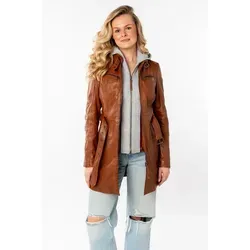 Mauritius Ledermantel BENTE2 – Lange Lederjacke mit Gürtel - Funktionsjacken mit abnehmbarem Kapuzen-Inlay, aus hochwertigem Schafsleder, ideal für stilvolle Auftritte bei jedem Wetter.