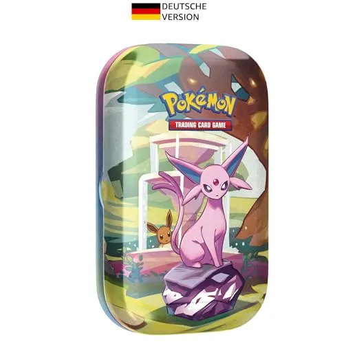 Pokemon Prismatische Entwicklungen Mini Tin Psiana - Deutsch - TCG OVP Displays, ideal für Sammler mit Evoli Münze und exklusiver Bildkarte für das Pokémon TCG!