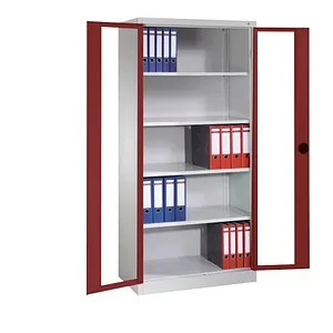 CP Stahlschrank 8931-055 S10299 lichtgrau, rubinrot, Acrylglas 4 Fachböden 120,0 x 50,0 x 195,0 cm, aufgebaut, 1 St.