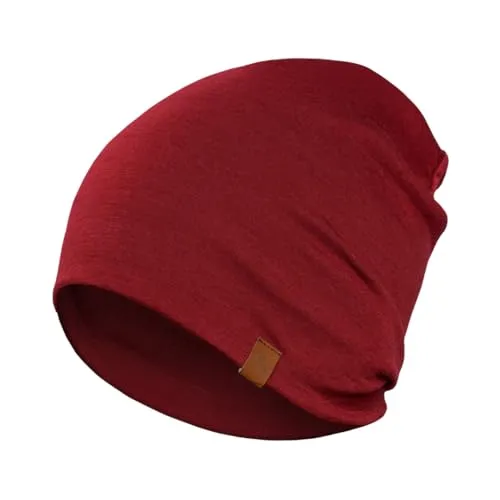 menique 100% Merinowolle Beanie Mütze Damen – Laufmütze Herren, Thermo Wintermütze, Weiche Atmungsaktive Merino Mütze Dünn, Leichte Funktionsmütze für Skifahren, Joggen, Radfahren, Königskirsche Rot