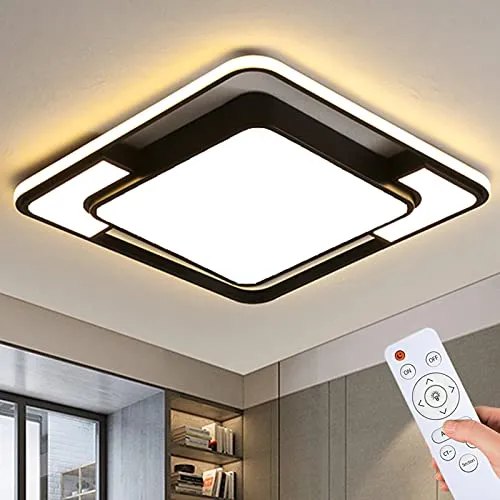 style home LED Deckenleuchte 90W dimmbar - Moderne quadratische Deckenlampe in Schwarz, mit Fernbedienung und variabler Lichtfarbe von Warmweiß bis Kaltweiß (3000K-6000K) – ideal für Wohnzimmer, Schlafzimmer und Küche.